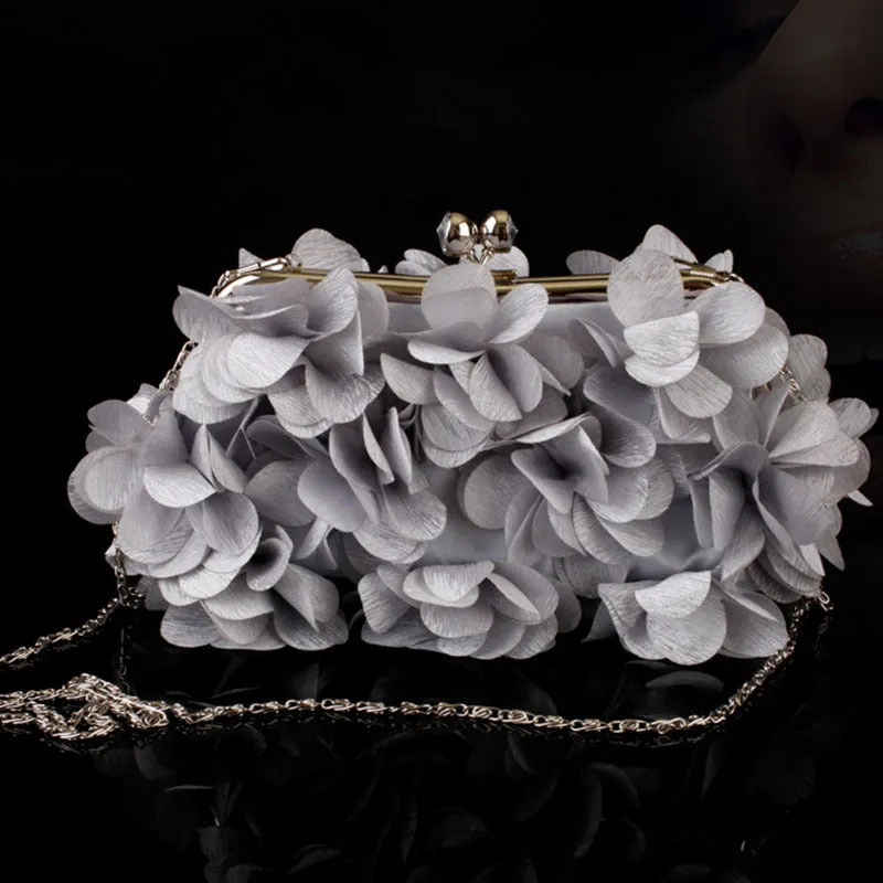 Flowe silk bridal evening banquet clutch bag with flower design, horizontal square shape, in available colours