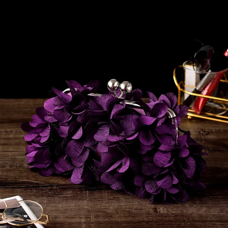 Flowe silk bridal evening banquet clutch bag with flower design, horizontal square shape, in available colours