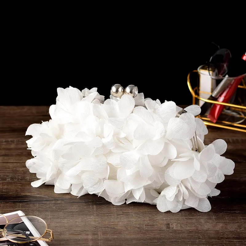 Flowe silk bridal evening banquet clutch bag with flower design, horizontal square shape, in available colours