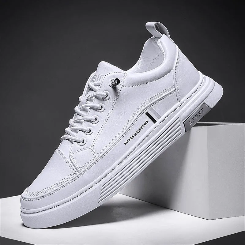Men's black and white skateboard shoes with microfiber upper and elastic band closure