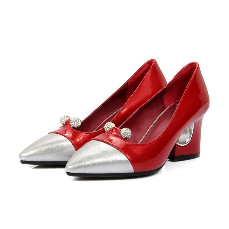 Rhinestone single shoe with artificial PU vamp in beige colour, middle heel, woman's dress shoe for one foot