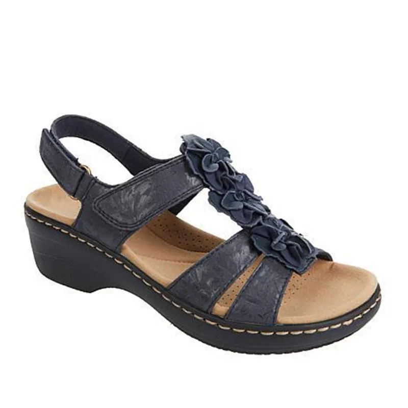 Hollow wedge heel fish mouth casual sandals for women, large size 43, breathable elastic design, imitation leather inner, black colour