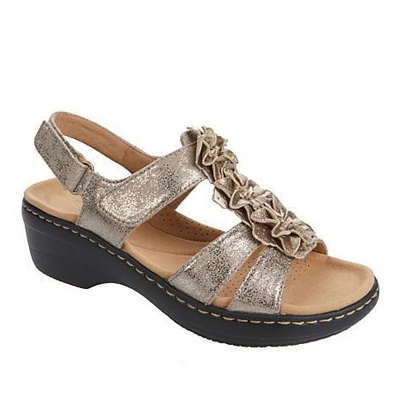 Hollow wedge heel fish mouth casual sandals for women, large size 43, breathable elastic design, imitation leather inner, black colour