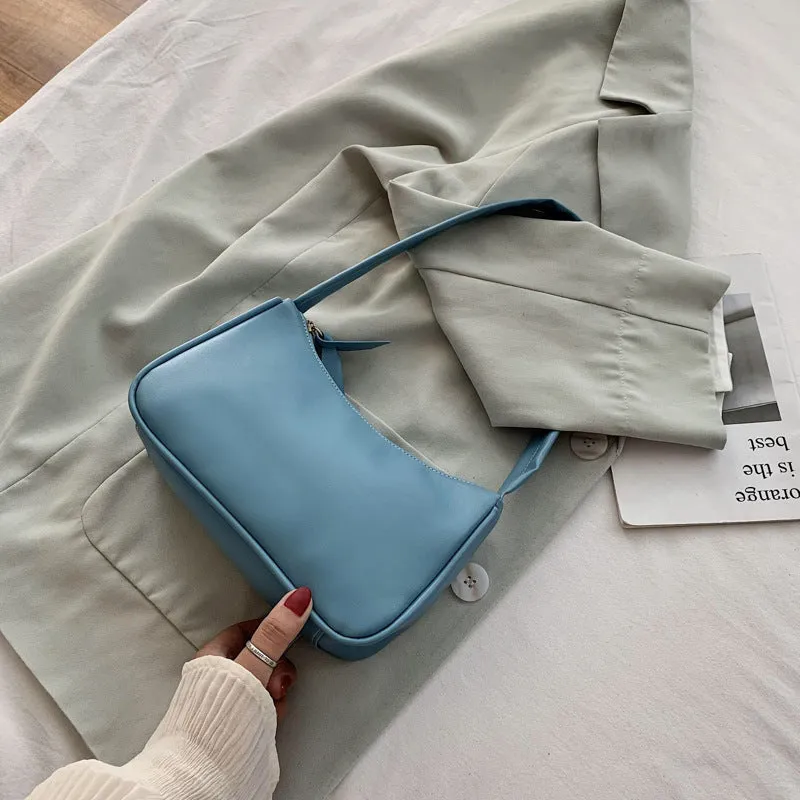 Women's one-shoulder horizontal square PU armpit bag with zipper closure and phone pocket, colour-contrast design