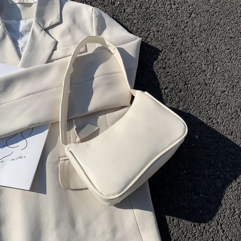 Women's one-shoulder horizontal square PU armpit bag with zipper closure and phone pocket, colour-contrast design