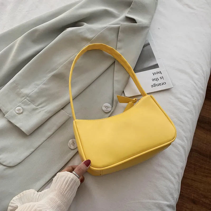 Women's one-shoulder horizontal square PU armpit bag with zipper closure and phone pocket, colour-contrast design