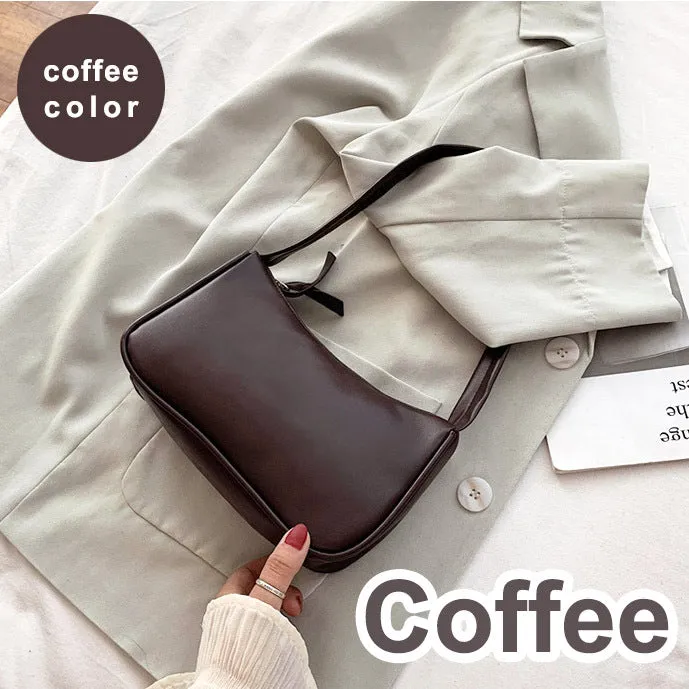 Women's one-shoulder horizontal square PU armpit bag with zipper closure and phone pocket, colour-contrast design