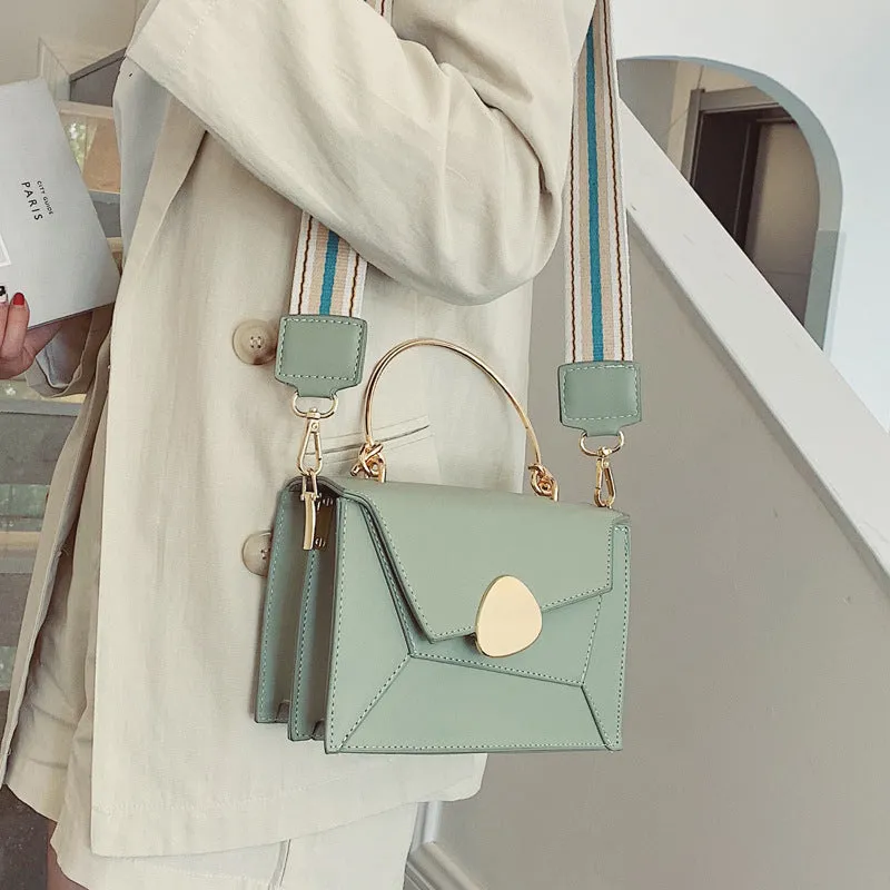 Women's small contrast colour PU leather horizontal square crossbody bag with single strap and soft handle