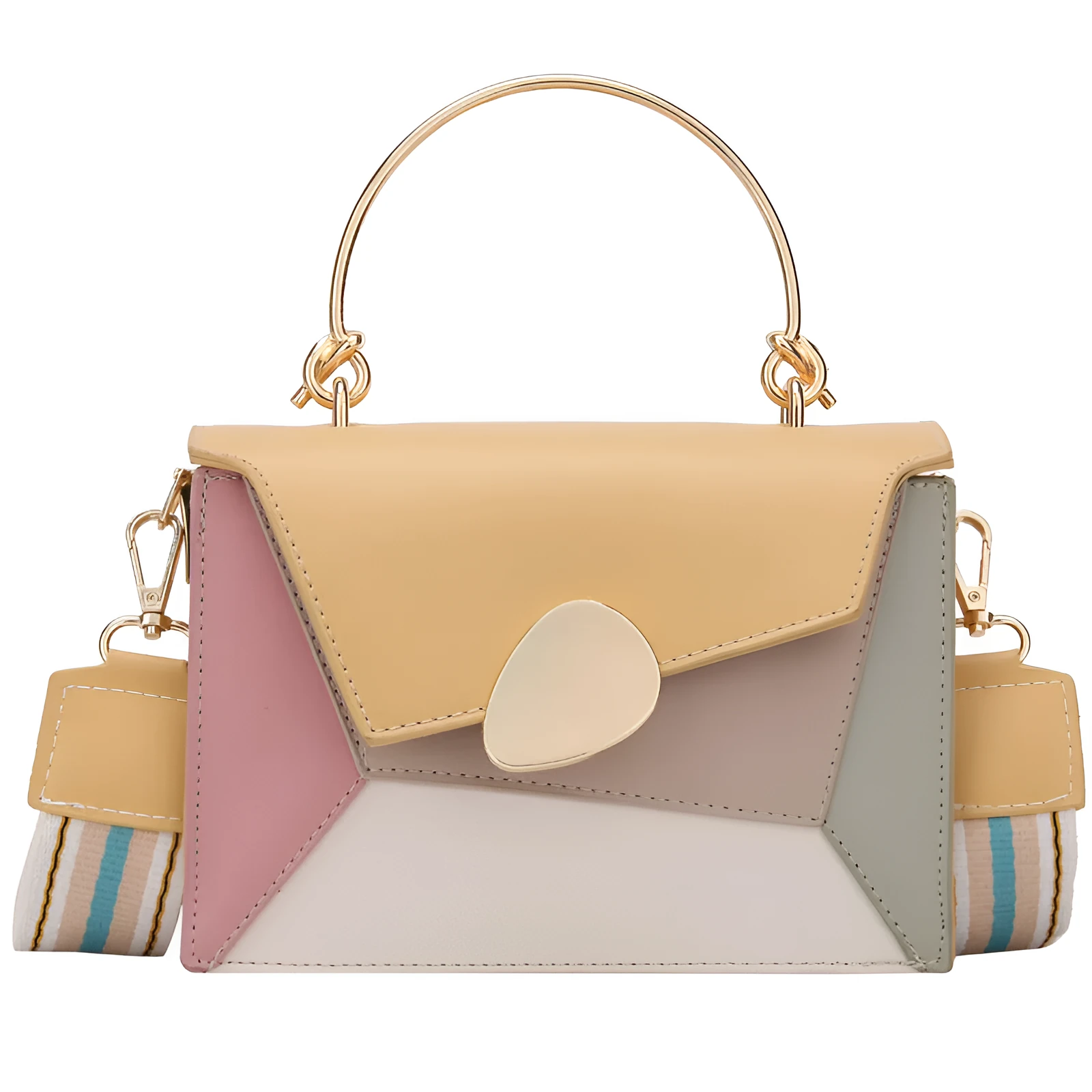 Women's small contrast colour PU leather horizontal square crossbody bag with single strap and soft handle