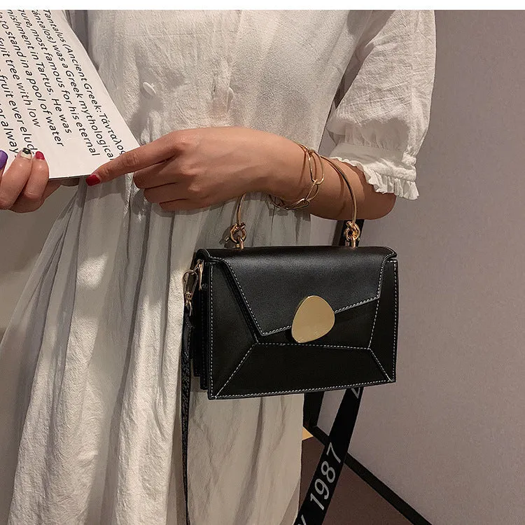 Women's small contrast colour PU leather horizontal square crossbody bag with single strap and soft handle