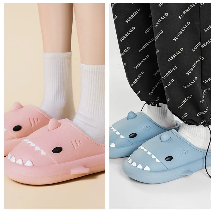 Cartoon shark cotton EVA slippers for home use, non-slip waterproof sole in blue colour