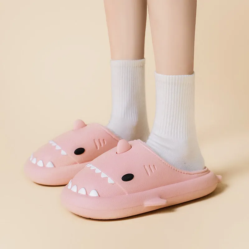 Cartoon shark cotton EVA slippers for home use, non-slip waterproof sole in blue colour