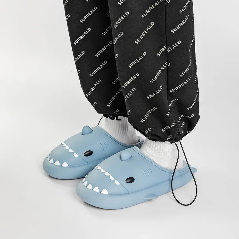 Cartoon shark cotton EVA slippers for home use, non-slip waterproof sole in blue colour