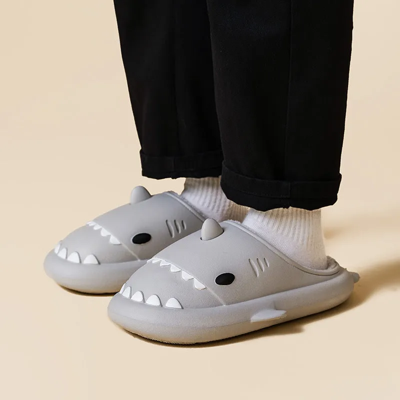 Cartoon shark cotton EVA slippers for home use, non-slip waterproof sole in blue colour