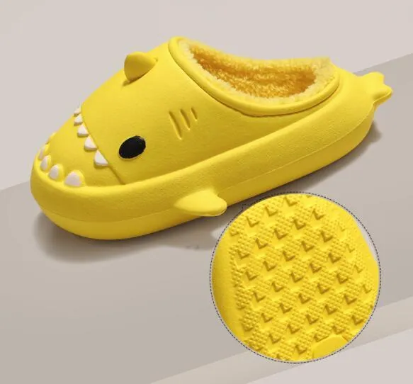 Cartoon shark cotton EVA slippers for home use, non-slip waterproof sole in blue colour