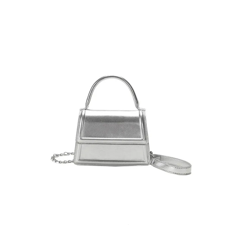 Retro PU leather shoulder bag in horizontal square shape with crossbody strap