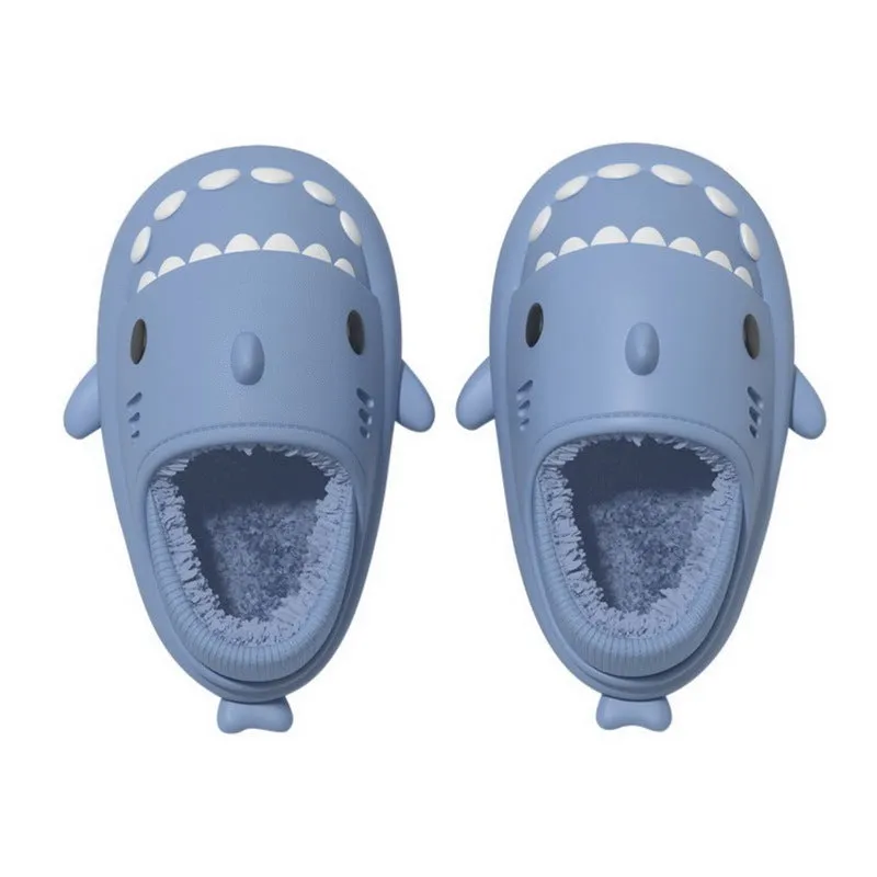 Waterproof gradient shark cotton slipper with artificial PU upper in white blue colourway