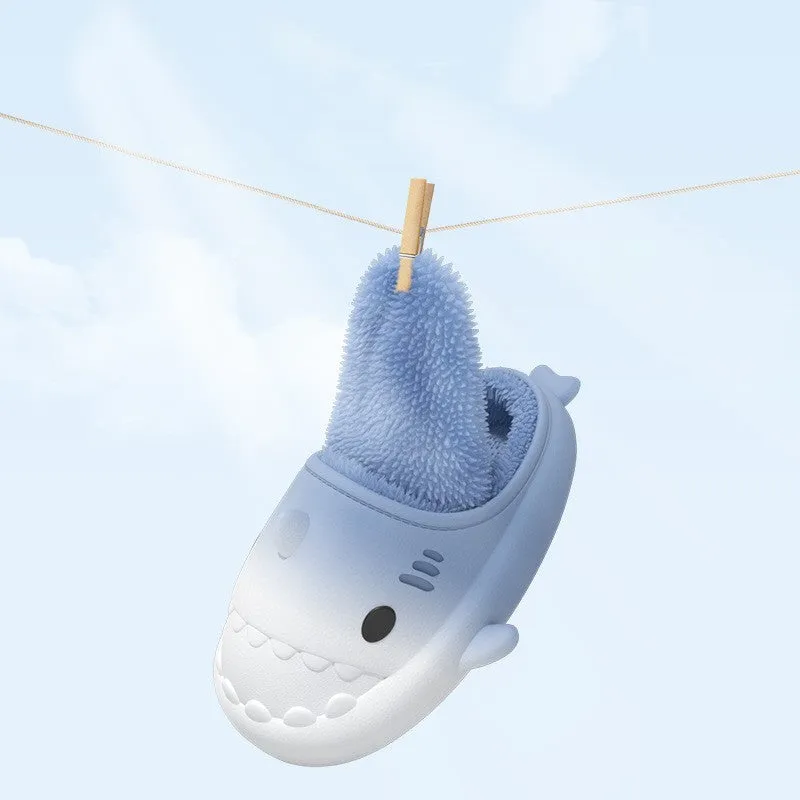 Waterproof gradient shark cotton slipper with artificial PU upper in white blue colourway