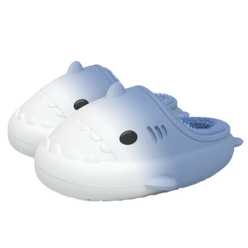 Waterproof gradient shark cotton slipper with artificial PU upper in white blue colourway