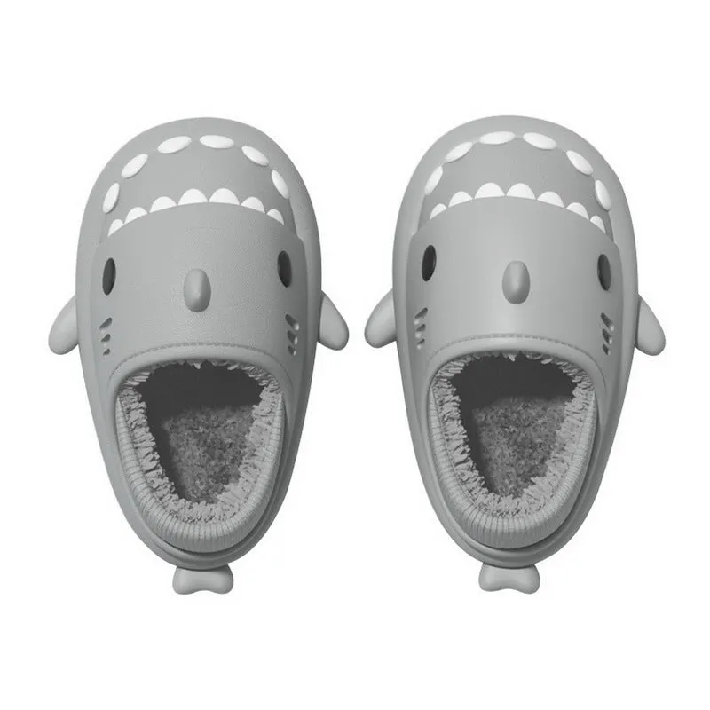 Waterproof gradient shark cotton slipper with artificial PU upper in white blue colourway