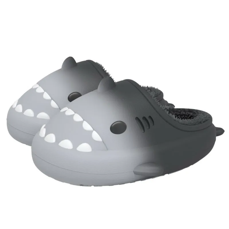 Waterproof gradient shark cotton slipper with artificial PU upper in white blue colourway