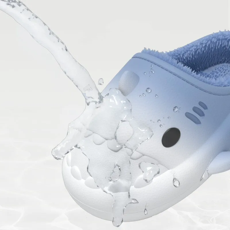 Waterproof gradient shark cotton slipper with artificial PU upper in white blue colourway