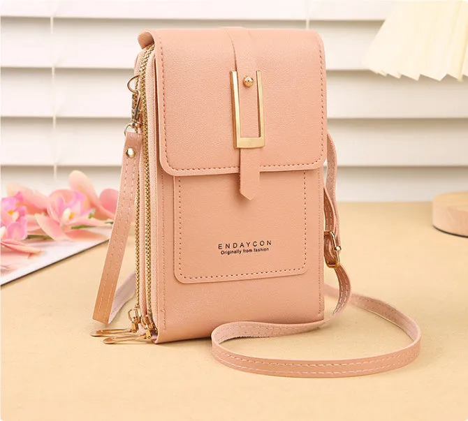 Women's transparent PU crossbody shoulder bag with touch screen window, letter design, in multiple colours