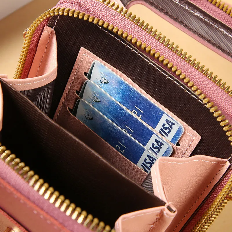 Women's transparent PU crossbody shoulder bag with touch screen window, letter design, in multiple colours