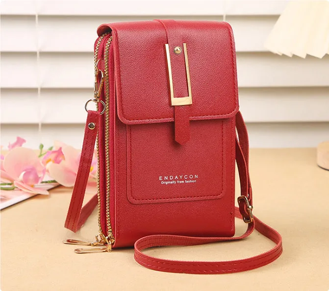 Women's transparent PU crossbody shoulder bag with touch screen window, letter design, in multiple colours
