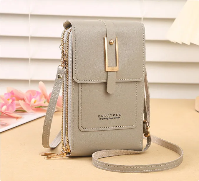 Women's transparent PU crossbody shoulder bag with touch screen window, letter design, in multiple colours