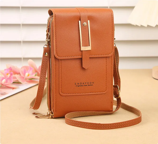 Women's transparent PU crossbody shoulder bag with touch screen window, letter design, in multiple colours