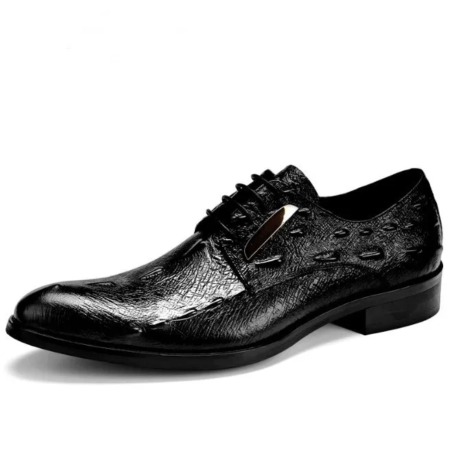 New men's genuine crocodile leather Oxford dress shoes in black, side view