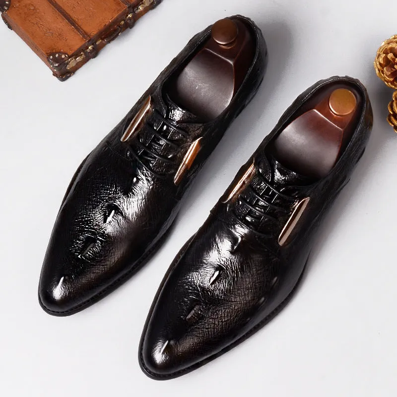 New men's genuine crocodile leather Oxford dress shoes in black, side view