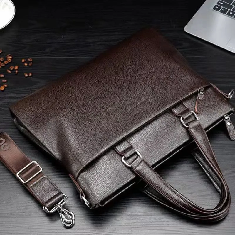 Men's black and brown PU leather shoulder messenger bag with splicing style, 35x30x4cm