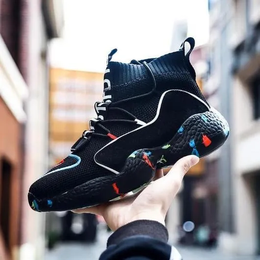 SPLASH mens hi-top winter sneakers with air mesh upper and plush lining in black colour option