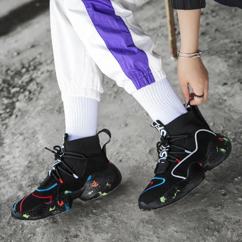SPLASH mens hi-top winter sneakers with air mesh upper and plush lining in black colour option