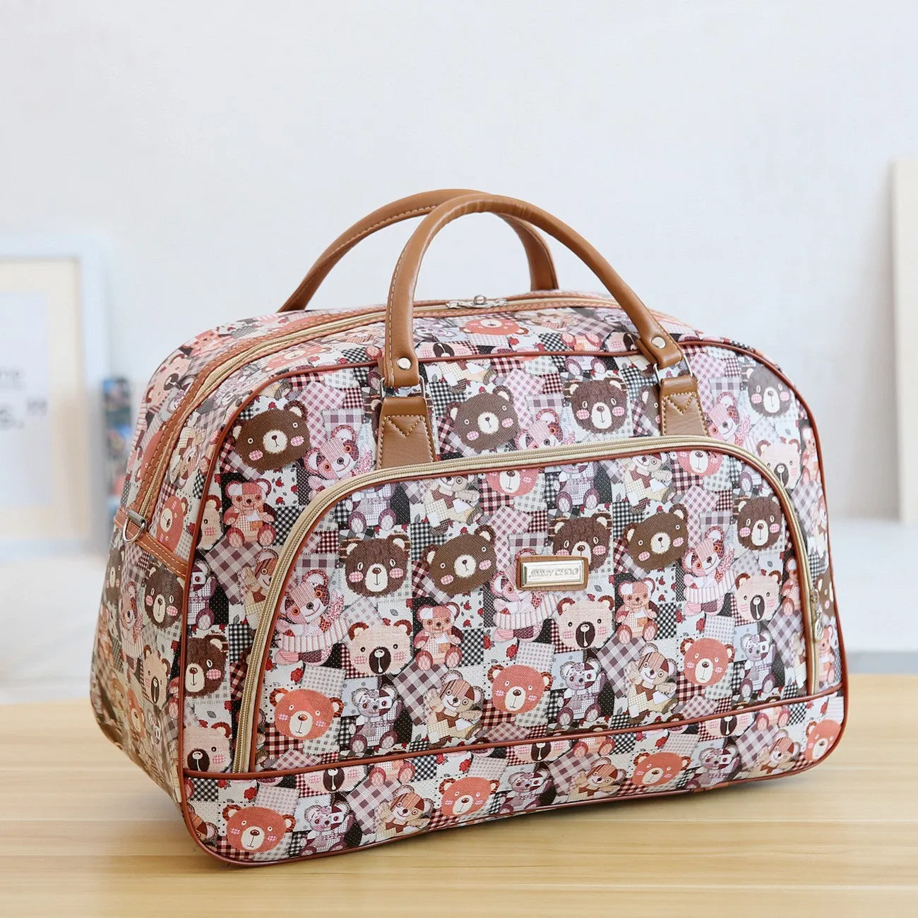 Large PU leather hand travel duffel bag with zipper closure and soft handle in black colour