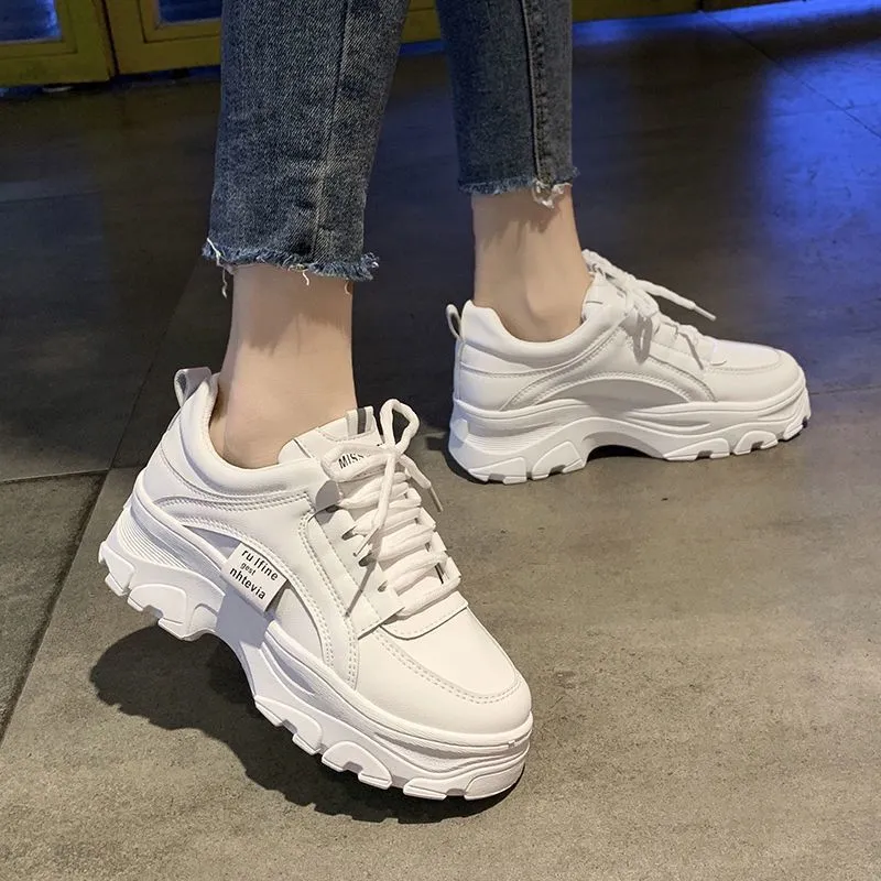 Women's thick bottom lace-up daddy shoes in creamy white with breathable mesh and synthetic leather upper