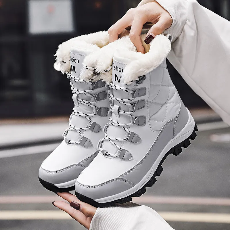 Women's fashion casual high-top snow boots in black with artificial PU upper and rubber sole