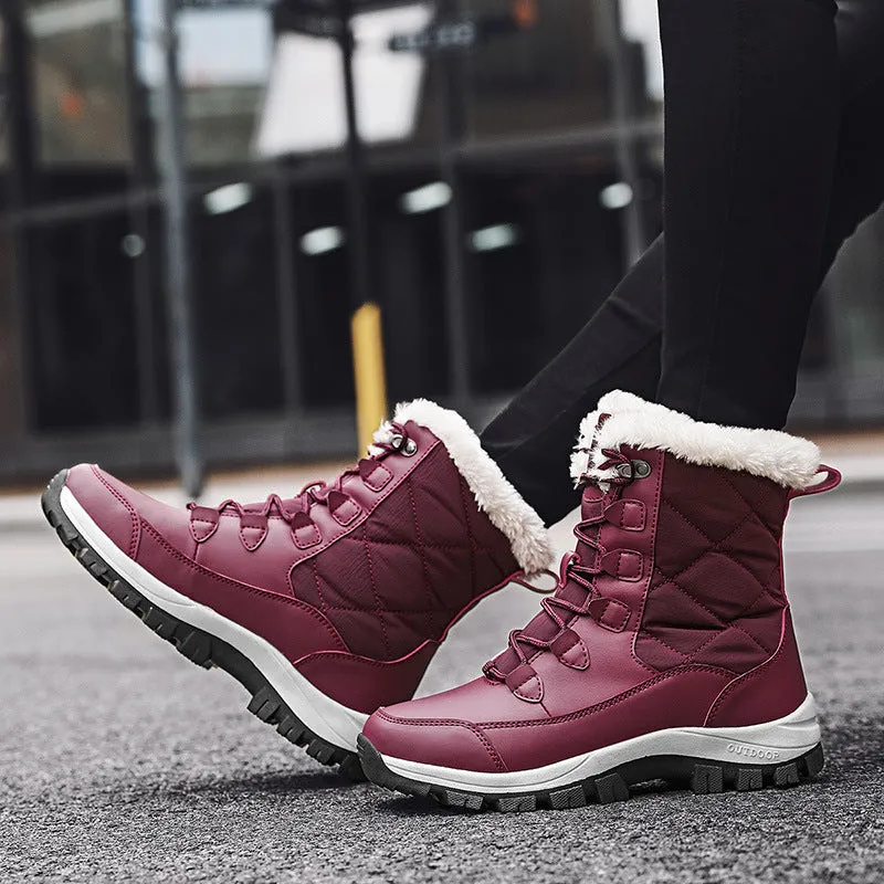 Women's fashion casual high-top snow boots in black with artificial PU upper and rubber sole
