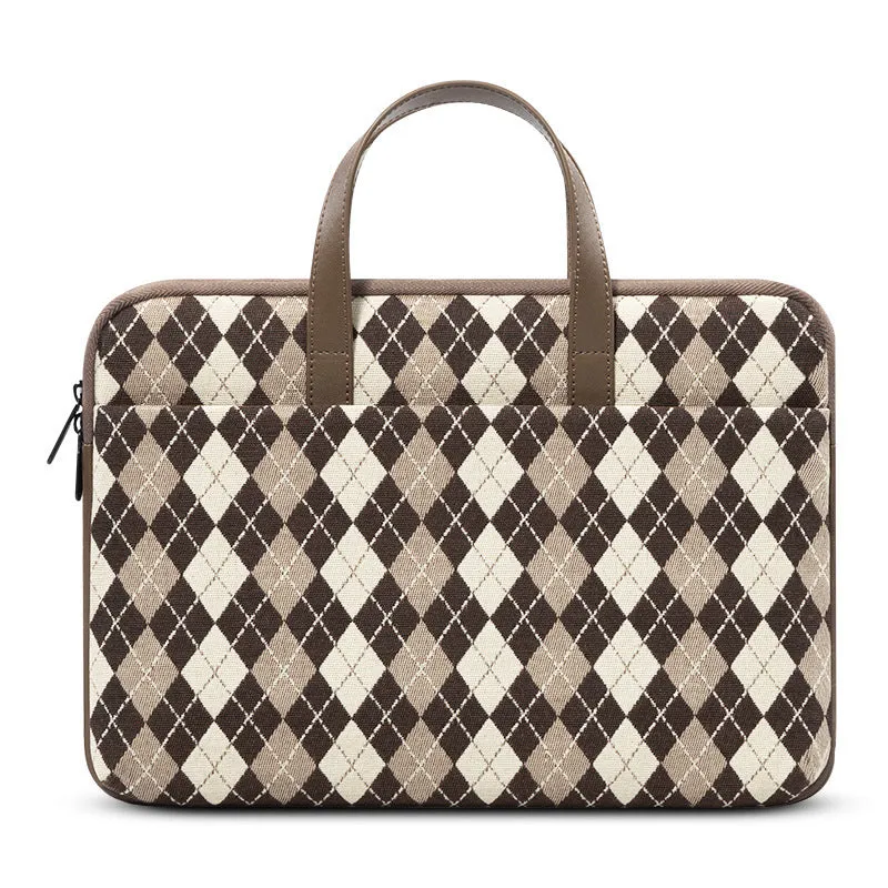 Diamond Lattice protective laptop sleeve with zip closure and leather handle for 13 inch notebook