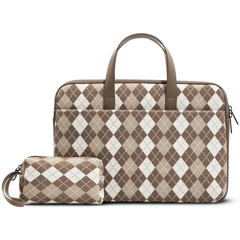 Diamond Lattice protective laptop sleeve with zip closure and leather handle for 13 inch notebook