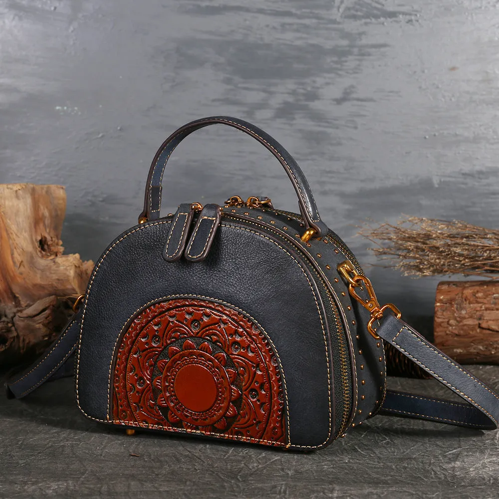 Vintage suede cowhide leather handbag showing interior organisation compartments
