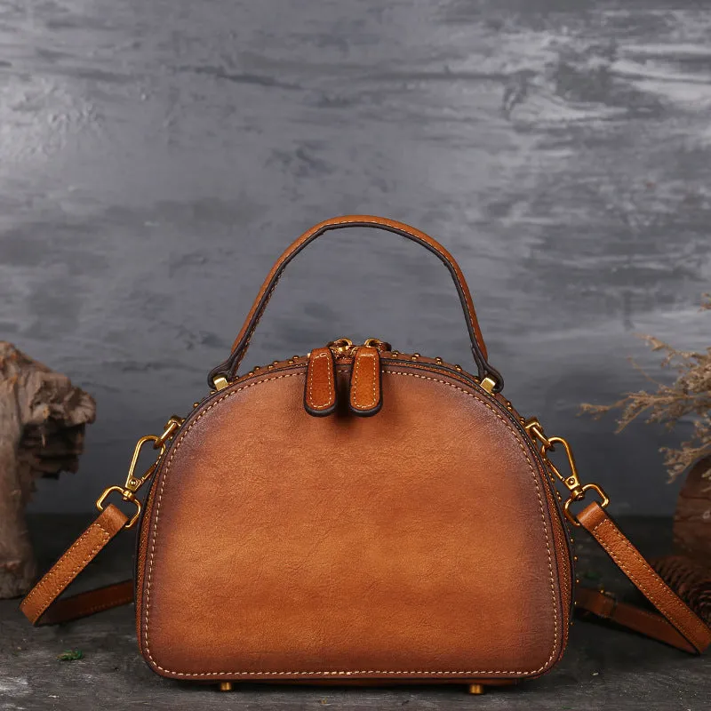 Vintage suede cowhide leather handbag showing interior organisation compartments