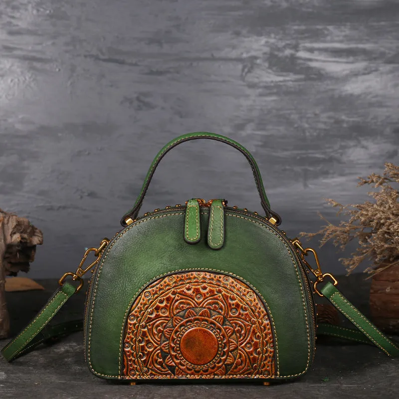 Vintage suede cowhide leather handbag showing interior organisation compartments