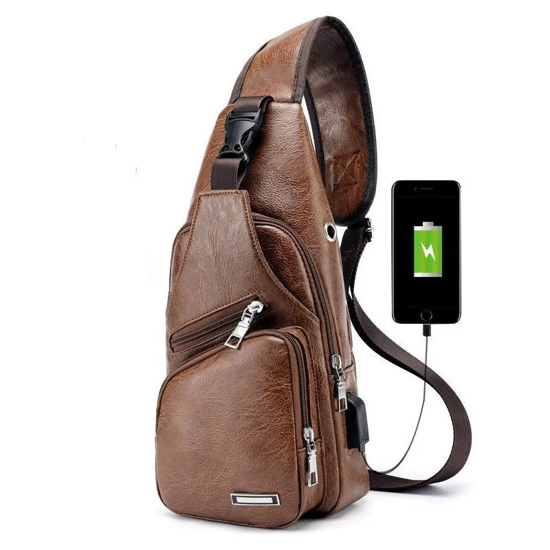 Waterproof one-shoulder messenger bag in black PU fabric, 17x35x6cm, with main and secondary pockets