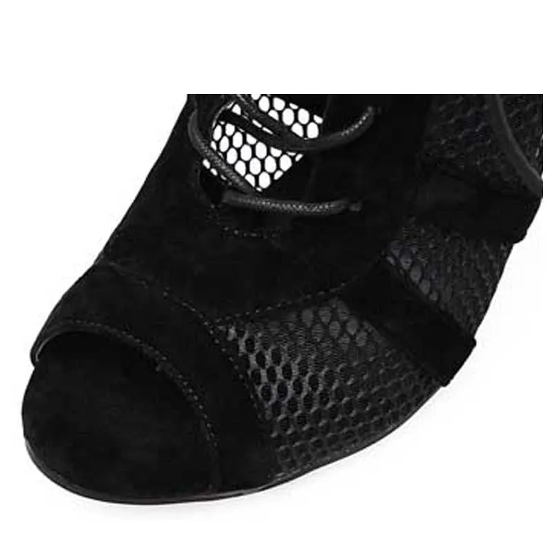 Black suede women's lace-up high heel shoes with 11.5 cm stiletto heel and adjustable ankle lacing