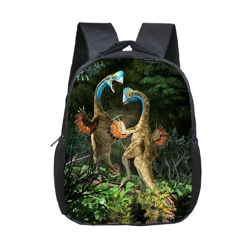 Cartoon dinosaur fashion kindergarten backpack for toddlers, 12-inch small polyester backpack with zipper pocket, breathable and waterproof
