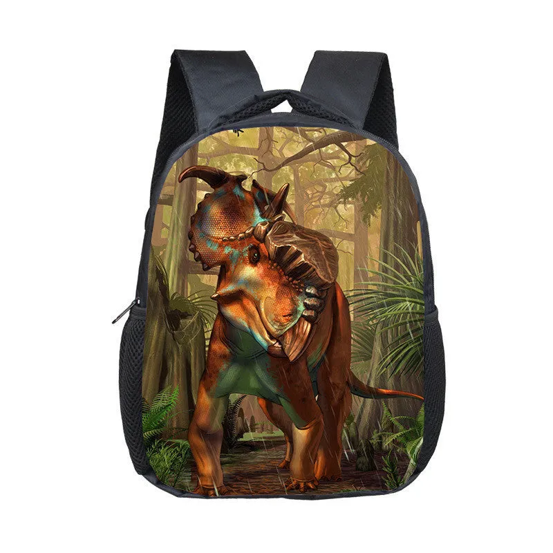Cartoon dinosaur fashion kindergarten backpack for toddlers, 12-inch small polyester backpack with zipper pocket, breathable and waterproof