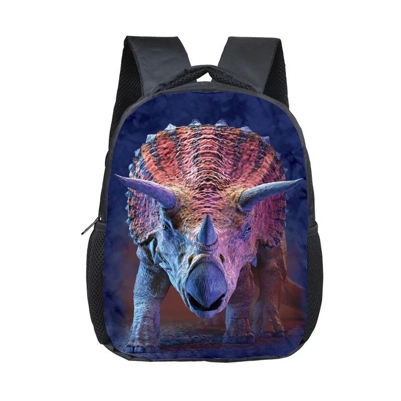 Cartoon dinosaur fashion kindergarten backpack for toddlers, 12-inch small polyester backpack with zipper pocket, breathable and waterproof